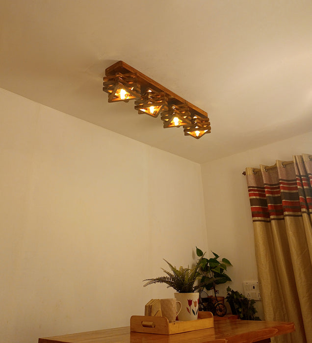 Star Brown Wooden 4 Series Ceiling Lamp