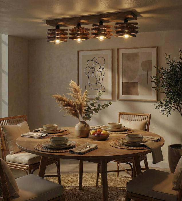 Star Brown Wooden 4 Series Ceiling Lamp