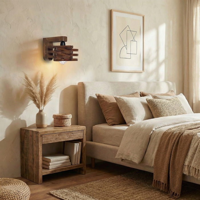Star Brown Wooden Wall Light