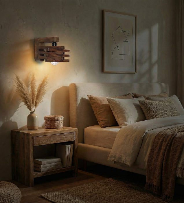Star Brown Wooden Wall Light