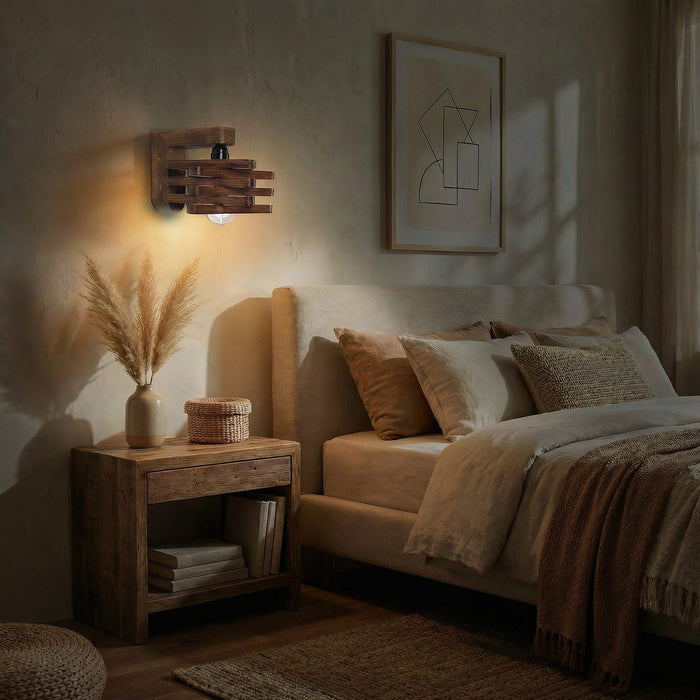 Star Brown Wooden Wall Light