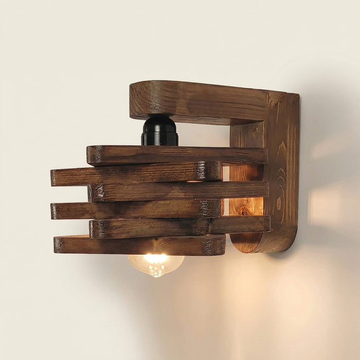Star Brown Wooden Wall Light