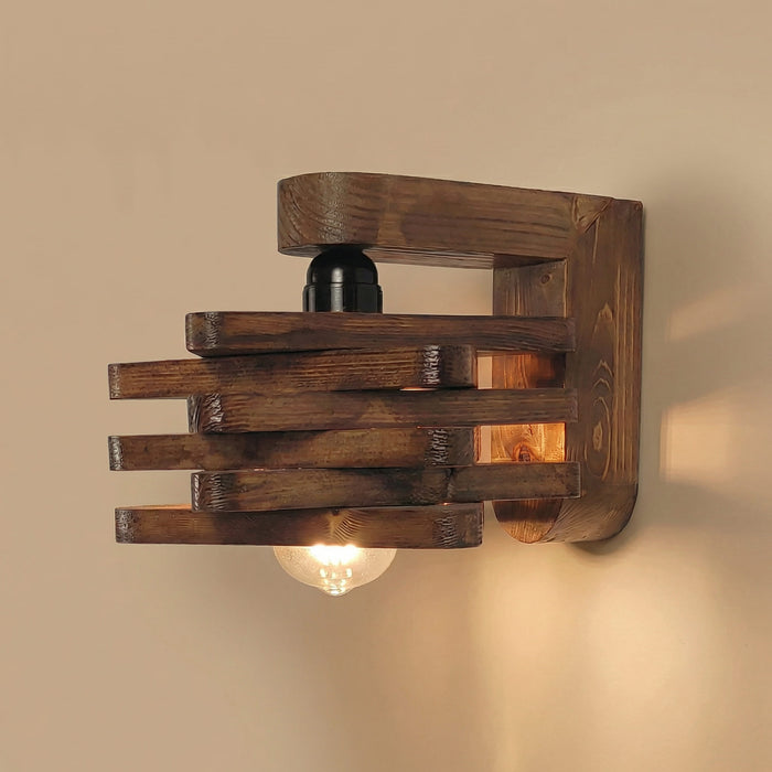 Star Brown Wooden Wall Light