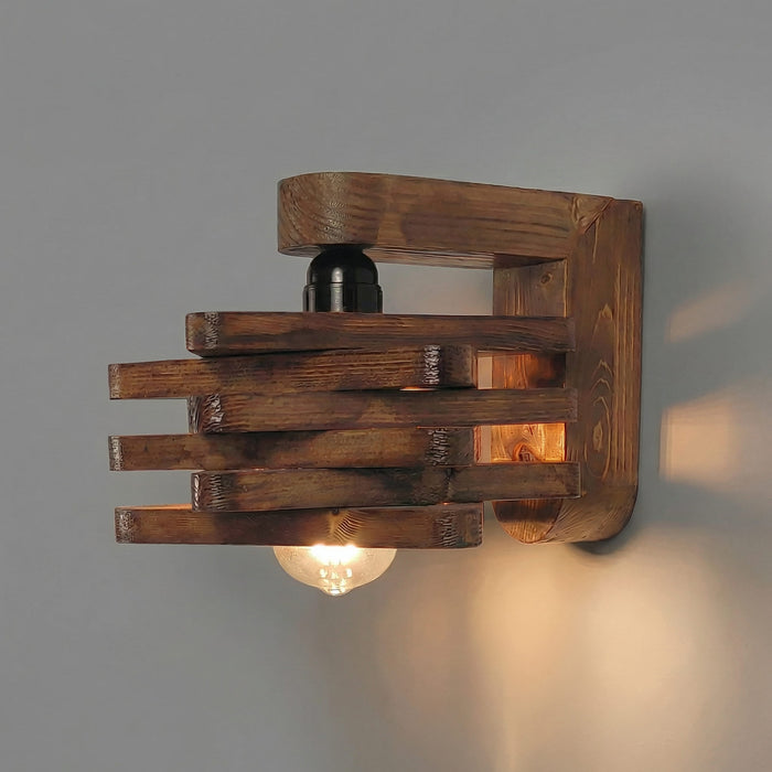 Star Brown Wooden Wall Light