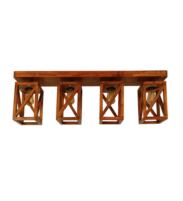 Symmetric Brown Wooden 4 Series Ceiling Lamp
