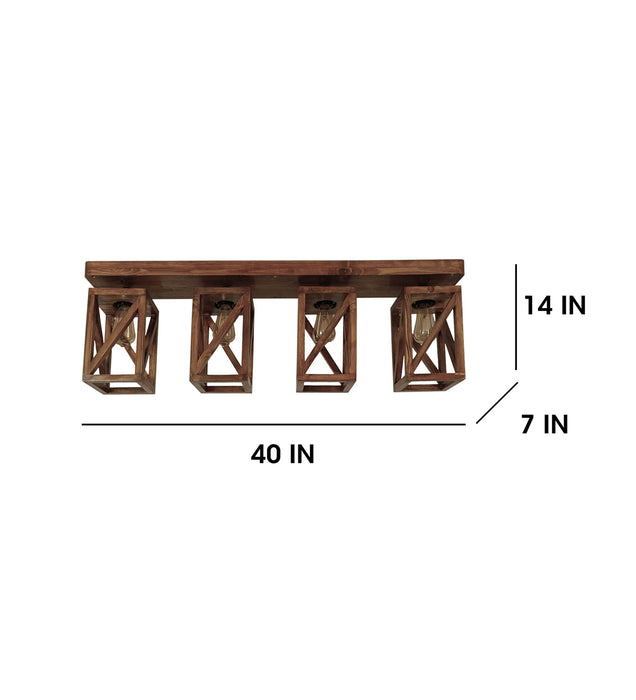 Symmetric Brown Wooden 4 Series Ceiling Lamp
