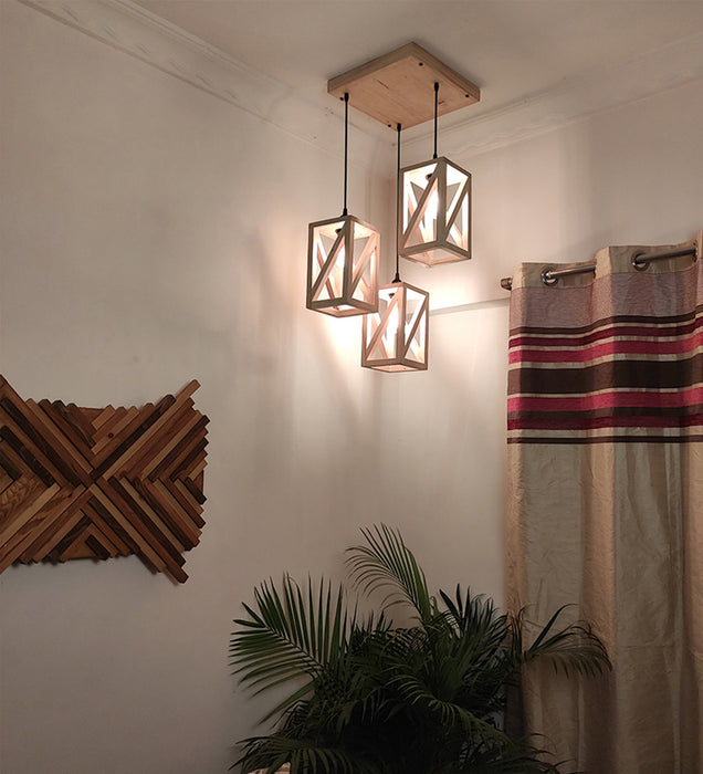 Symmetric Beige Wooden Cluster hanging Lamp