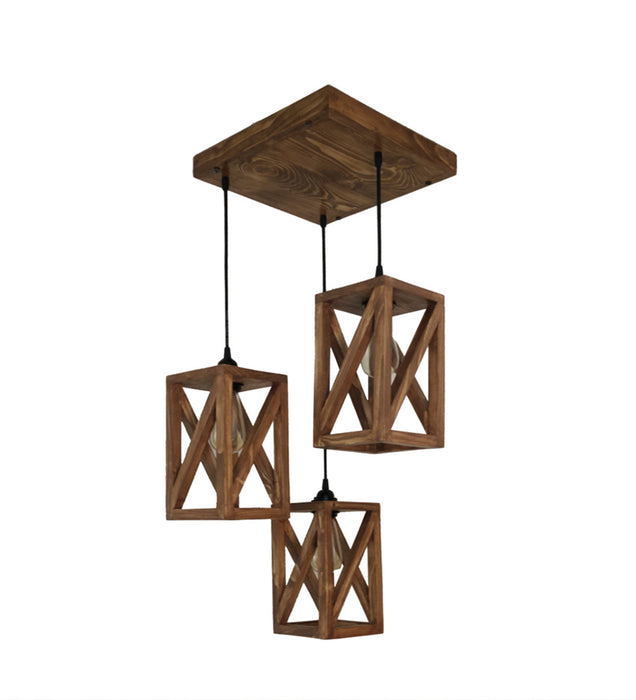 Symmetric Brown Wooden Cluster hanging Lamp