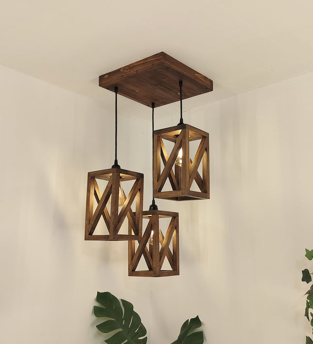 Symmetric Brown Wooden Cluster hanging Lamp