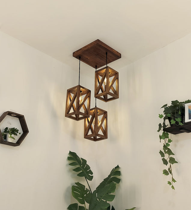 Symmetric Brown Wooden Cluster hanging Lamp