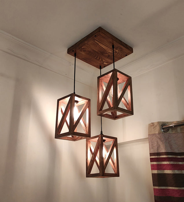 Symmetric Brown Wooden Cluster hanging Lamp