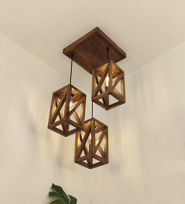 Symmetric Brown Wooden Cluster hanging Lamp