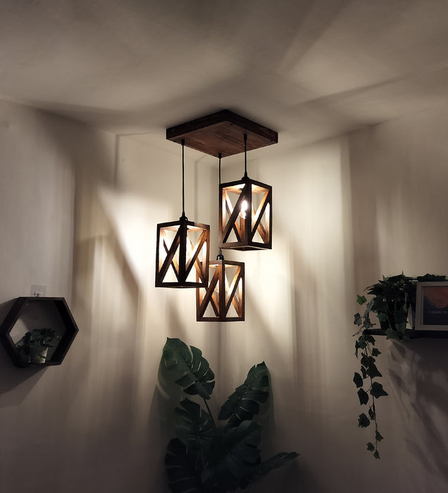 Symmetric Brown Wooden Cluster hanging Lamp