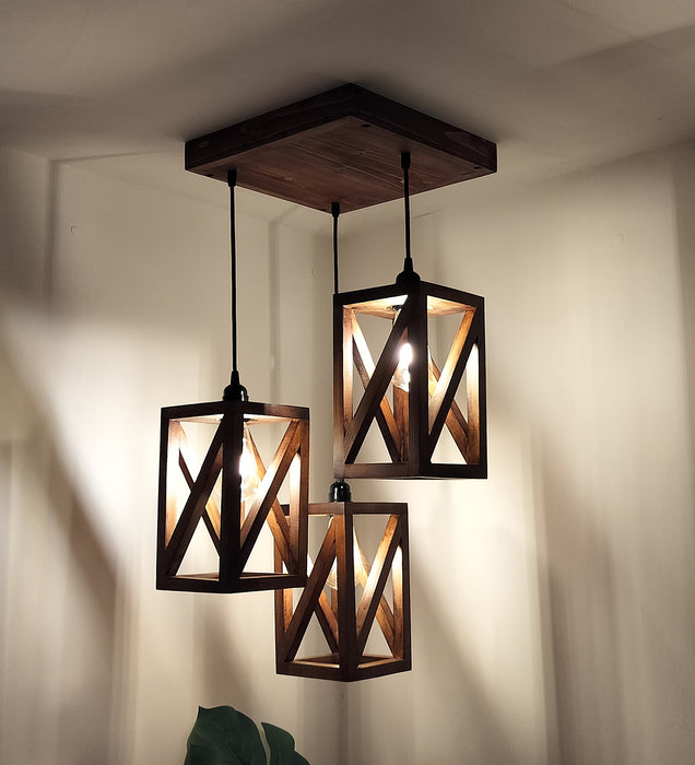 Symmetric Brown Wooden Cluster hanging Lamp