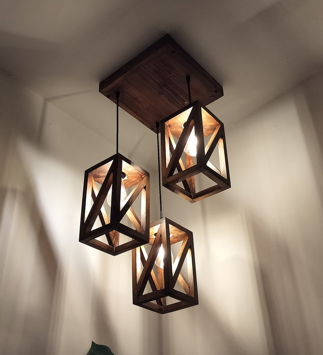 Symmetric Brown Wooden Cluster hanging Lamp