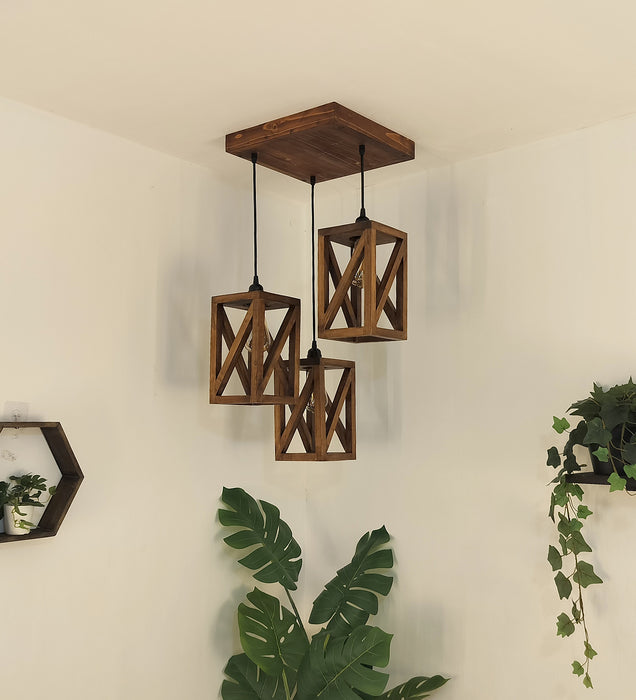 Symmetric Brown Wooden Cluster hanging Lamp