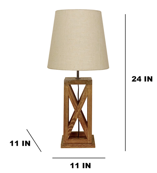 Symmetric Brown Wooden Table Lamp with Black Fabric Lampshade