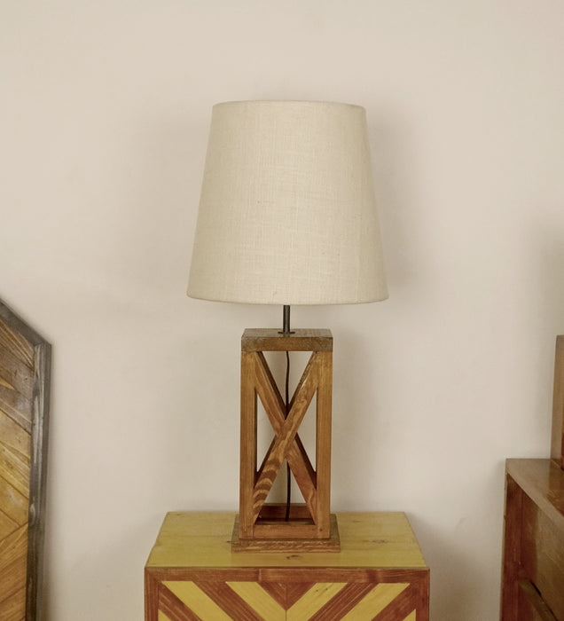 Symmetric Brown Wooden Table Lamp with Black Fabric Lampshade