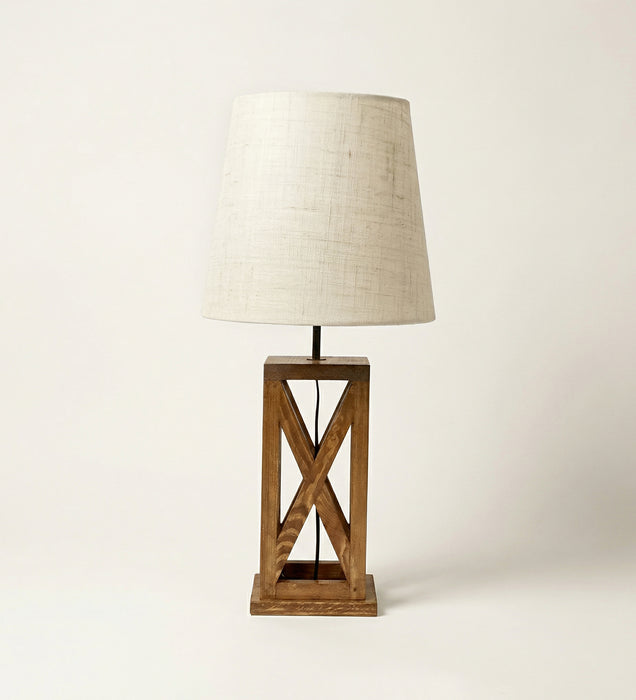 Symmetric Brown Wooden Table Lamp with Black Fabric Lampshade
