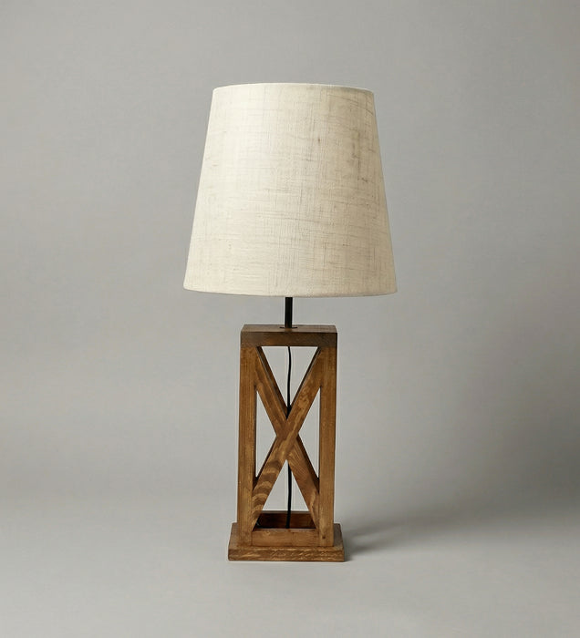 Symmetric Brown Wooden Table Lamp with Black Fabric Lampshade