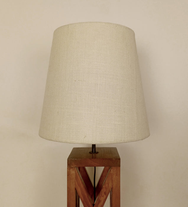 Symmetric Brown Wooden Table Lamp with Black Fabric Lampshade