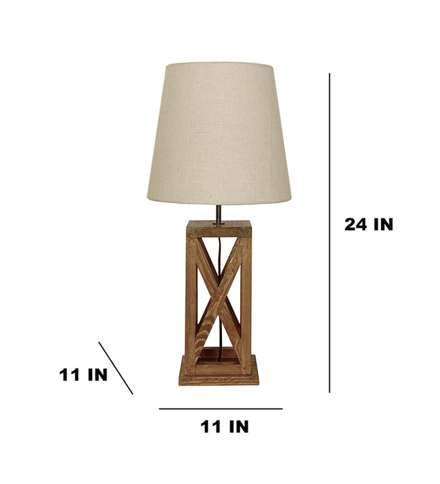 Symmetric Brown Wooden Table Lamp with Black Fabric Lampshade