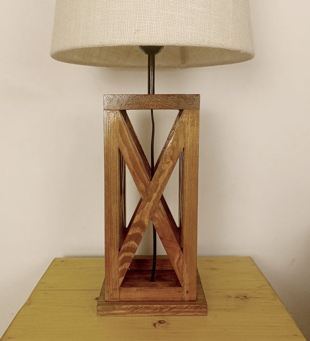 Symmetric Brown Wooden Table Lamp with Black Fabric Lampshade