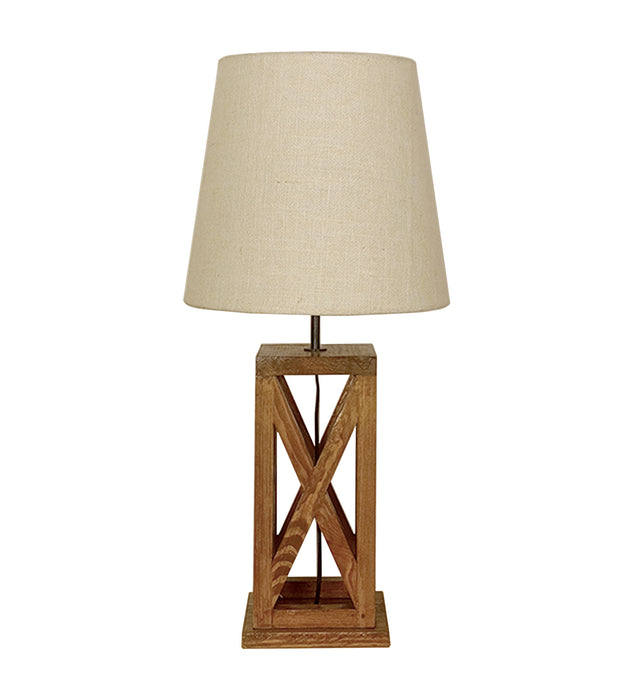 Symmetric Brown Wooden Table Lamp with Black Fabric Lampshade