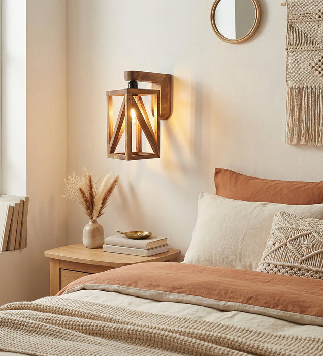 Symmetric Brown Wooden Wall Light