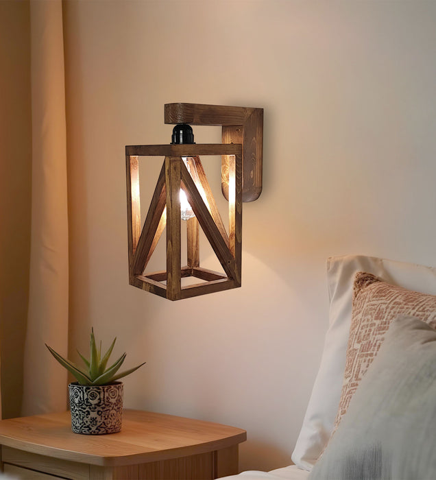 Symmetric Brown Wooden Wall Light