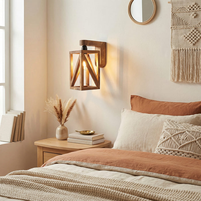 Symmetric Brown Wooden Wall Light