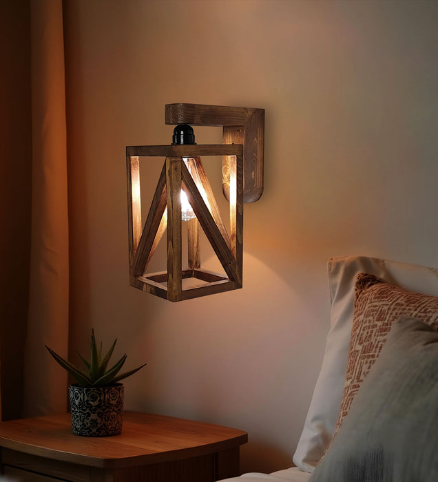 Symmetric Brown Wooden Wall Light