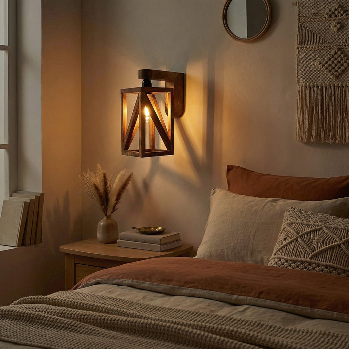 Symmetric Brown Wooden Wall Light