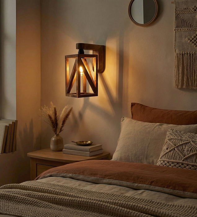 Symmetric Brown Wooden Wall Light