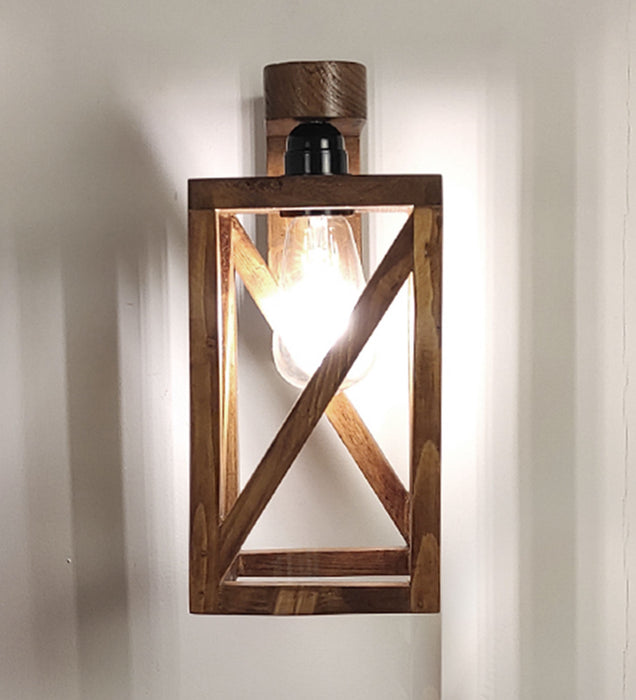 Symmetric Brown Wooden Wall Light