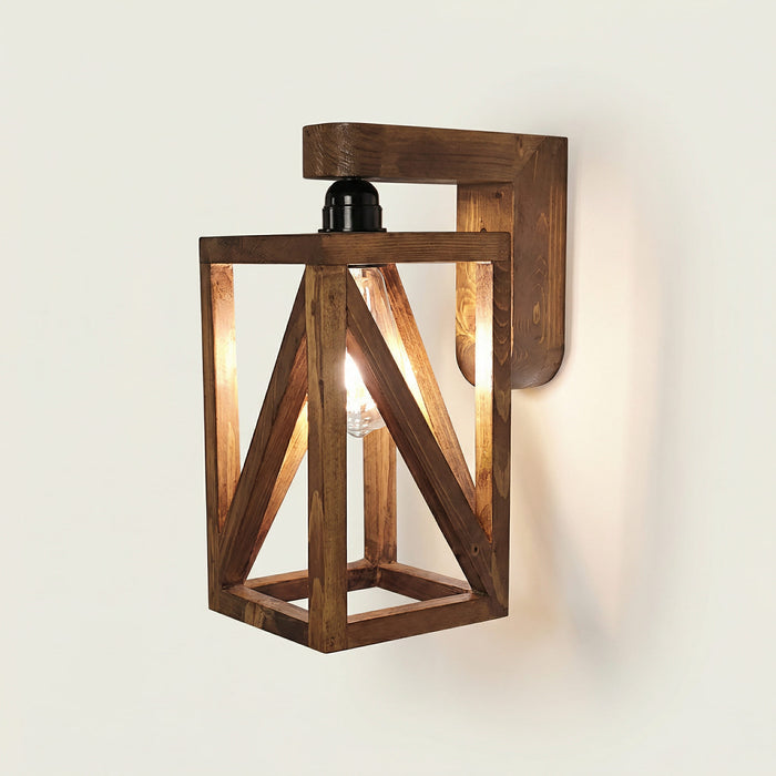 Symmetric Brown Wooden Wall Light