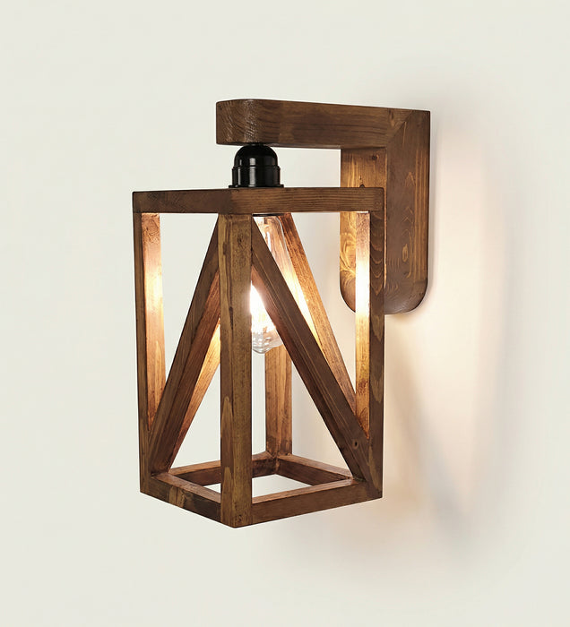 Symmetric Brown Wooden Wall Light