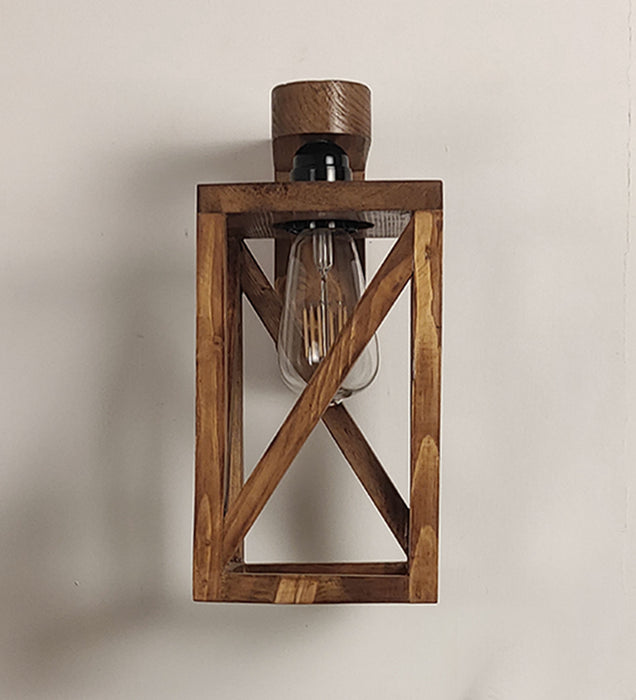 Symmetric Brown Wooden Wall Light