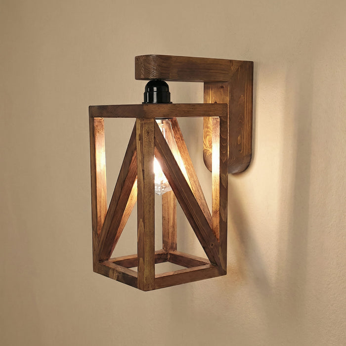 Symmetric Brown Wooden Wall Light