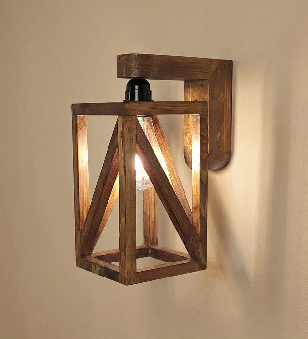 Symmetric Brown Wooden Wall Light