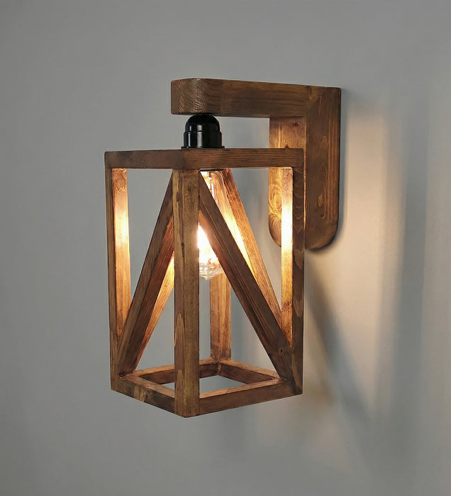 Symmetric Brown Wooden Wall Light