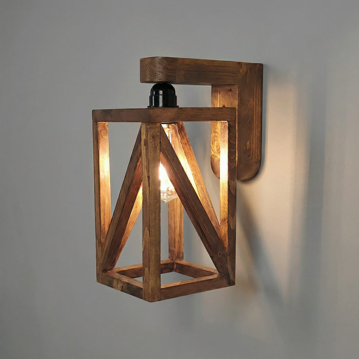 Symmetric Brown Wooden Wall Light