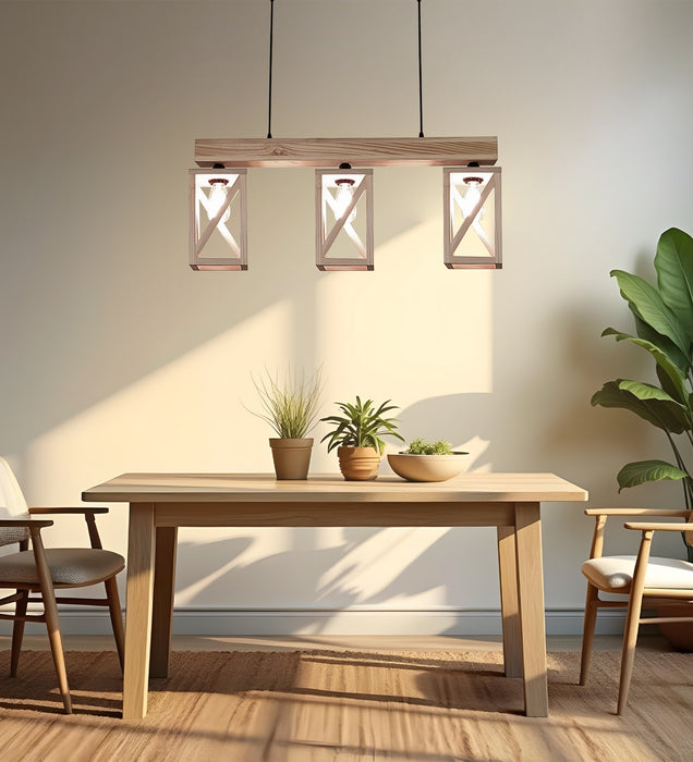 Symmetric Beige Wooden Series Hanging Lamp