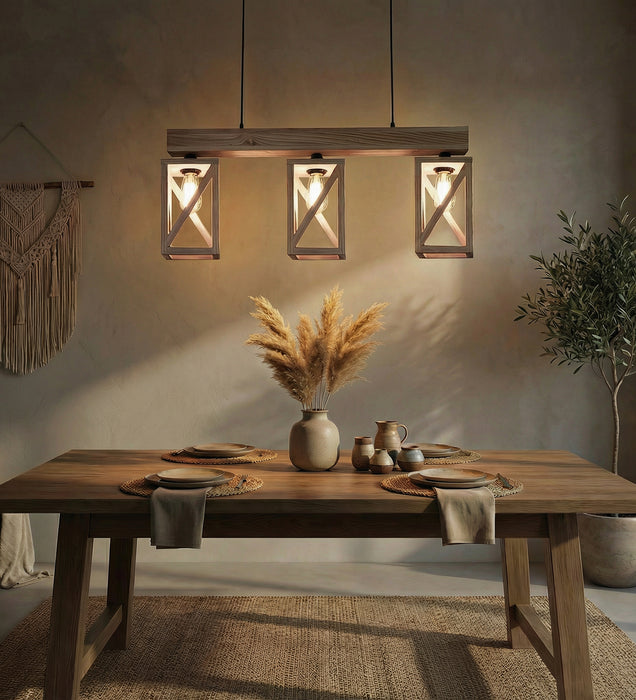 Symmetric Beige Wooden Series Hanging Lamp