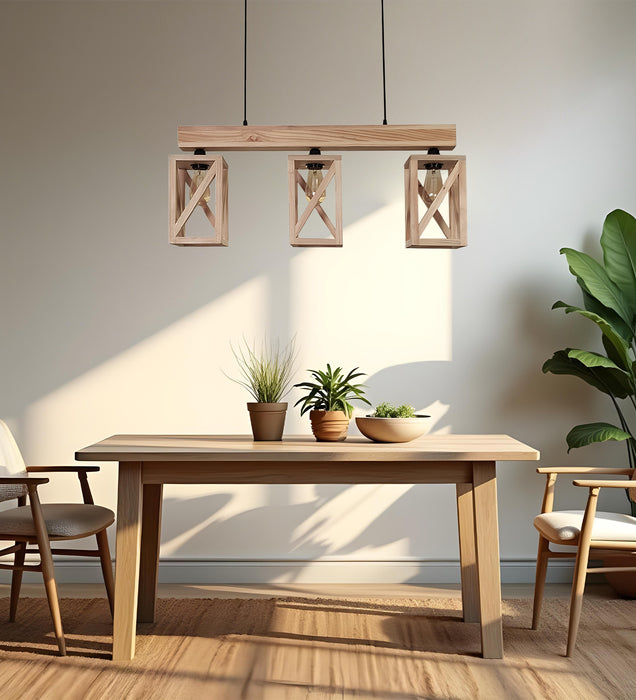 Symmetric Beige Wooden Series Hanging Lamp