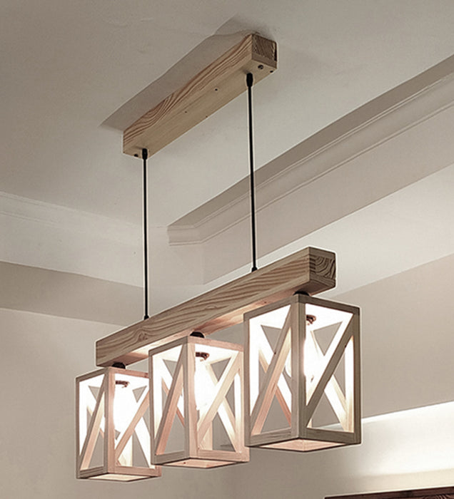 Symmetric Beige Wooden Series Hanging Lamp