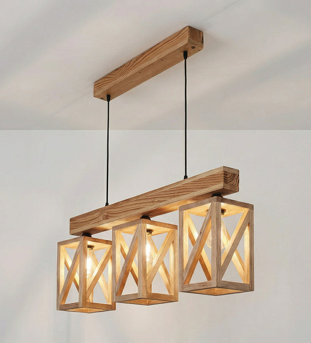 Symmetric Beige Wooden Series Hanging Lamp