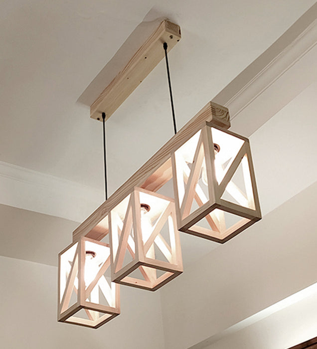 Symmetric Beige Wooden Series Hanging Lamp