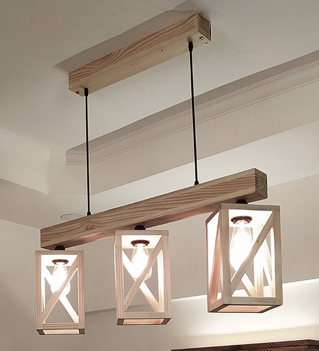 Symmetric Beige Wooden Series Hanging Lamp