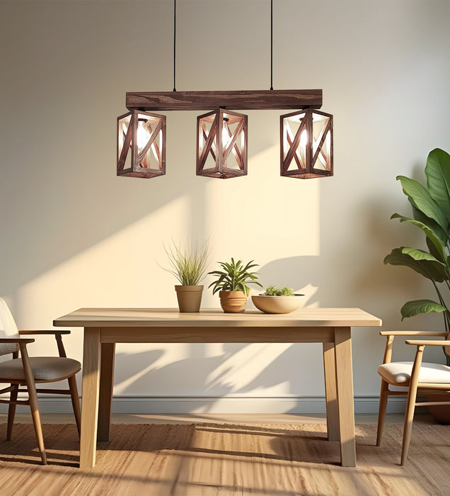 Symmetric Brown Wooden Series Hanging Lamp